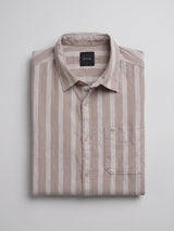 Men Shirt Stripe Beige Regular Fit
