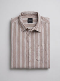 Men Shirt Stripe Beige Regular Fit