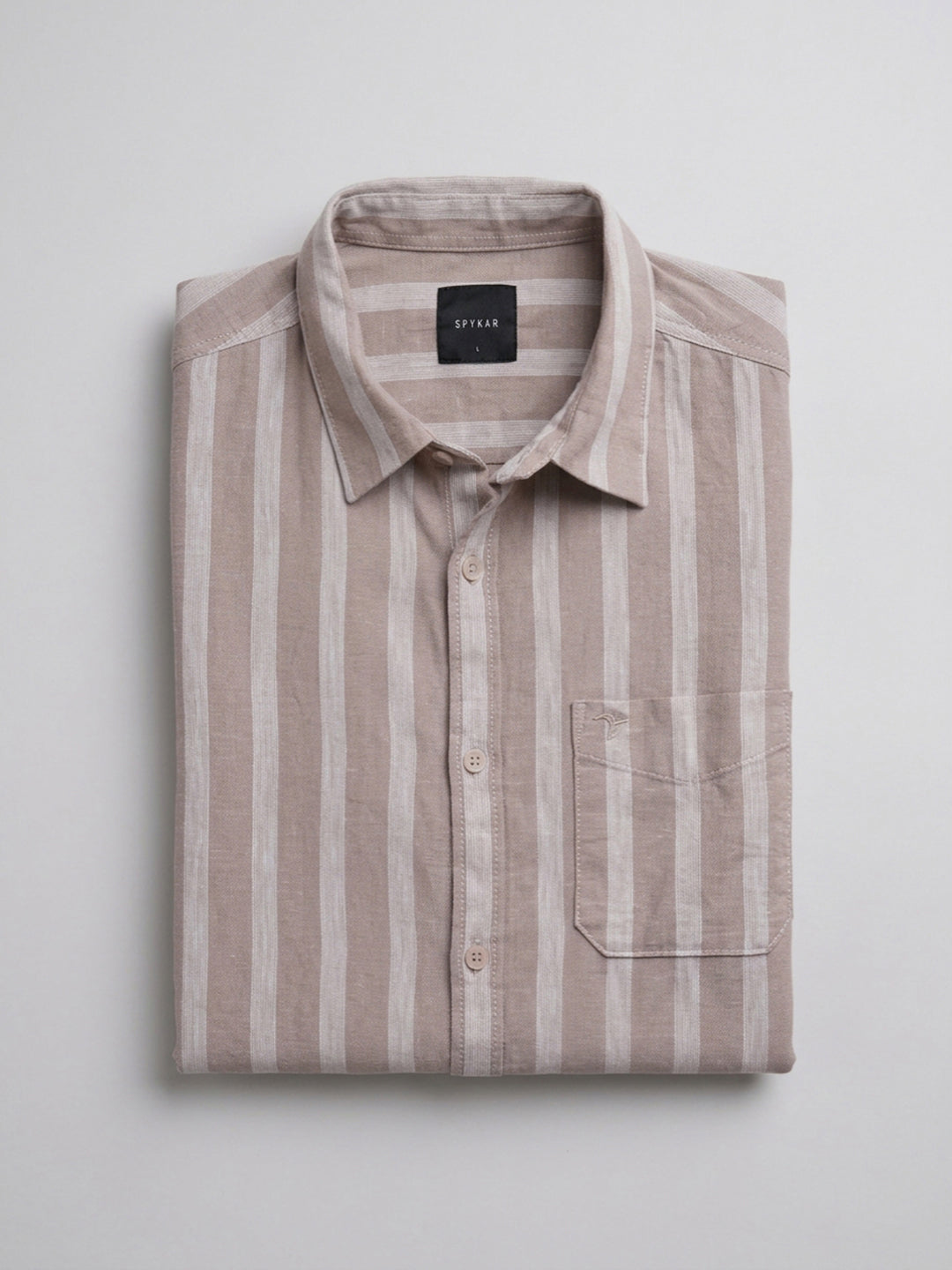Men Shirt Stripe Beige Regular Fit