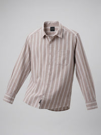 Men Shirt Stripe Beige Regular Fit