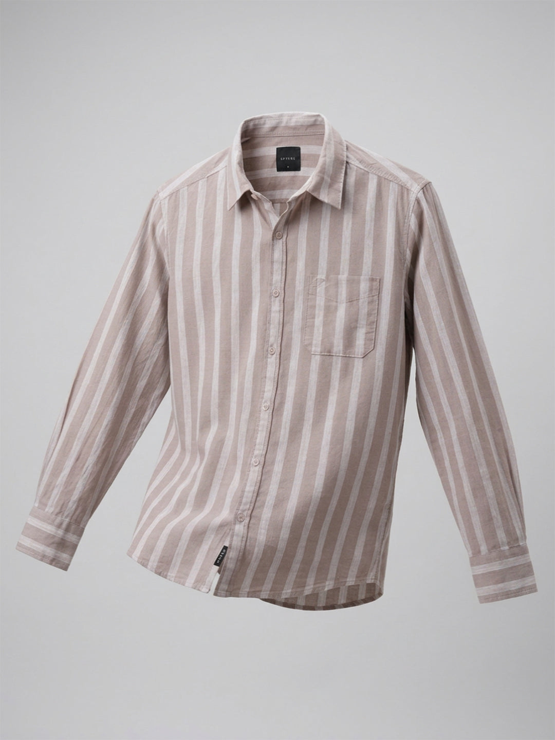 Men Shirt Stripe Beige Regular Fit