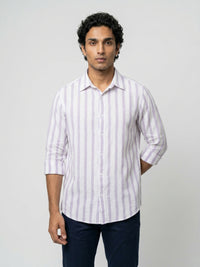 Men Shirt Stripe Lilac Regular Fit