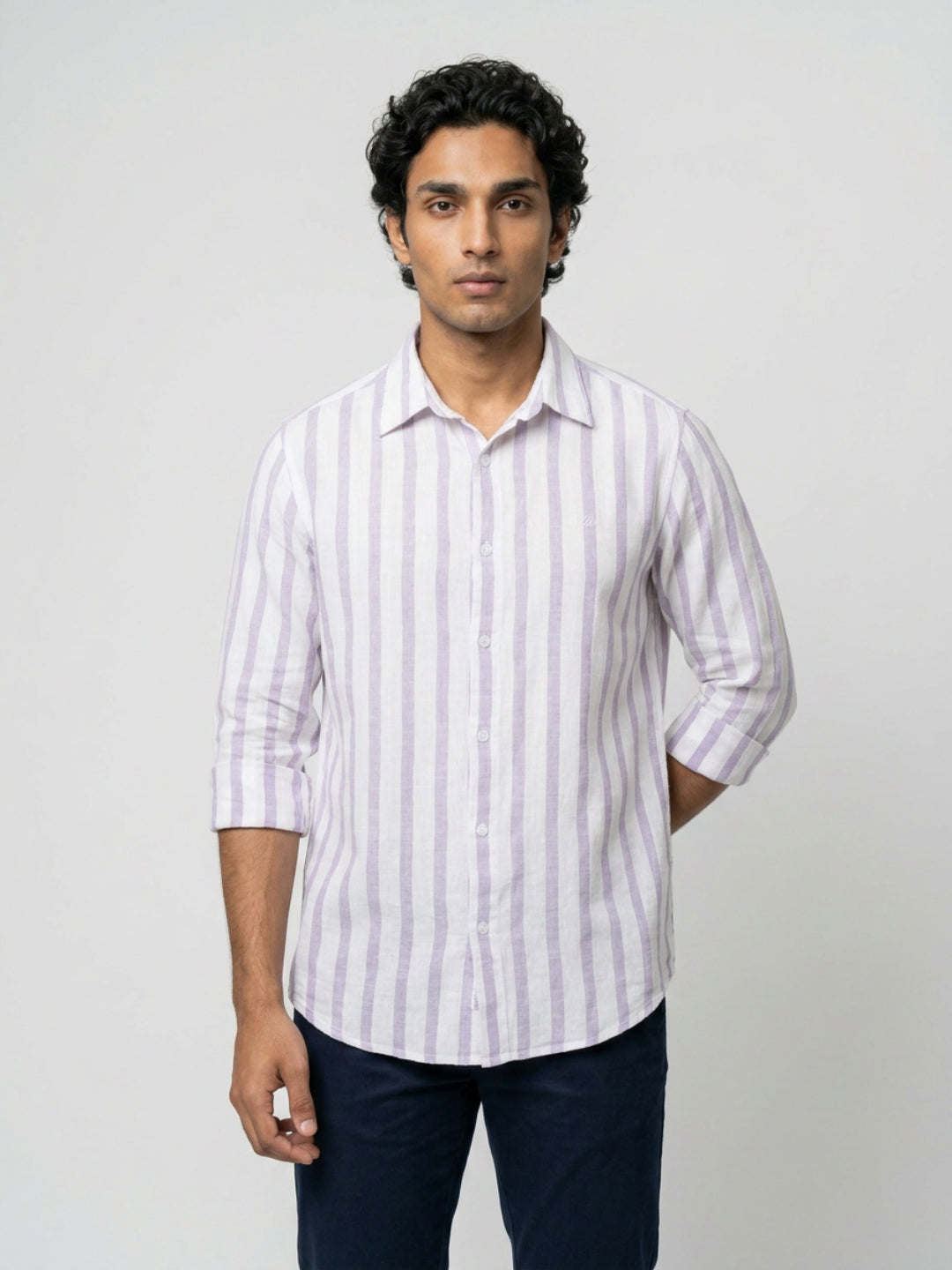 Men Shirt Stripe Lilac Regular Fit