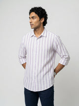 Men Shirt Stripe Lilac Regular Fit