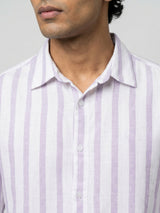 Men Shirt Stripe Lilac Regular Fit