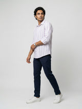 Men Shirt Stripe Lilac Regular Fit