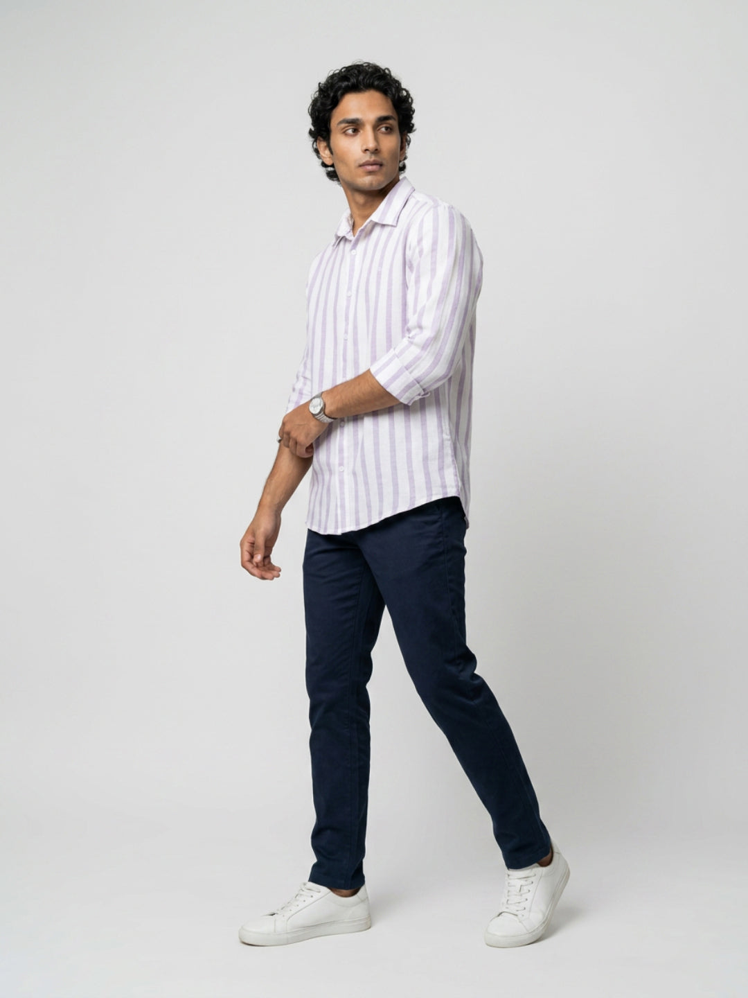 Men Shirt Stripe Lilac Regular Fit