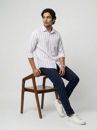 Men Shirt Stripe Lilac Regular Fit
