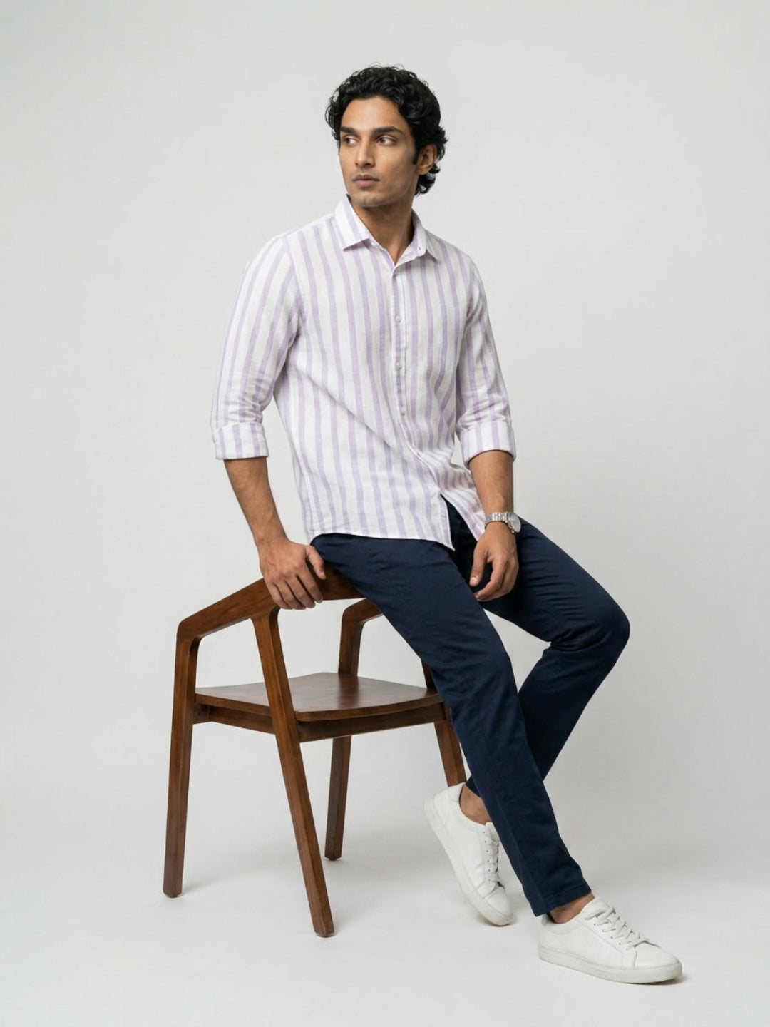 Men Shirt Stripe Lilac Regular Fit