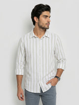 Men Shirt Stripe Green Regular Fit