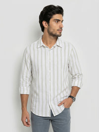 Men Shirt Stripe Green Regular Fit