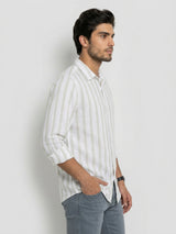 Men Shirt Stripe Green Regular Fit