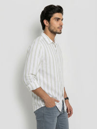 Men Shirt Stripe Green Regular Fit