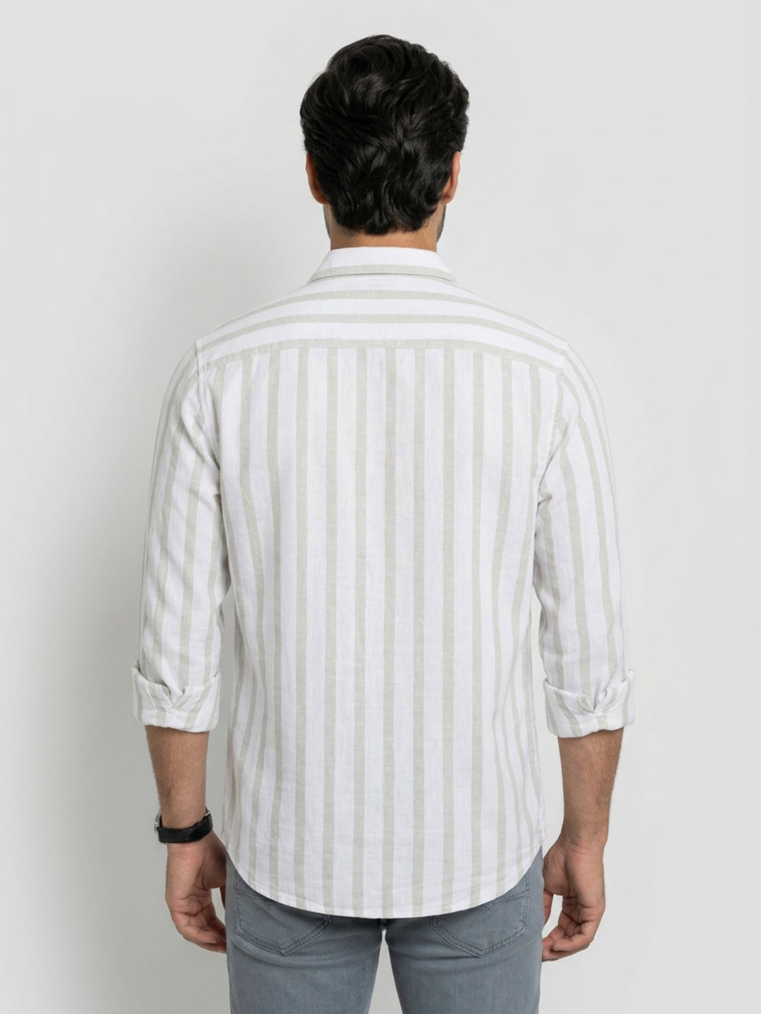 Men Shirt Stripe Green Regular Fit
