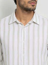 Men Shirt Stripe Green Regular Fit
