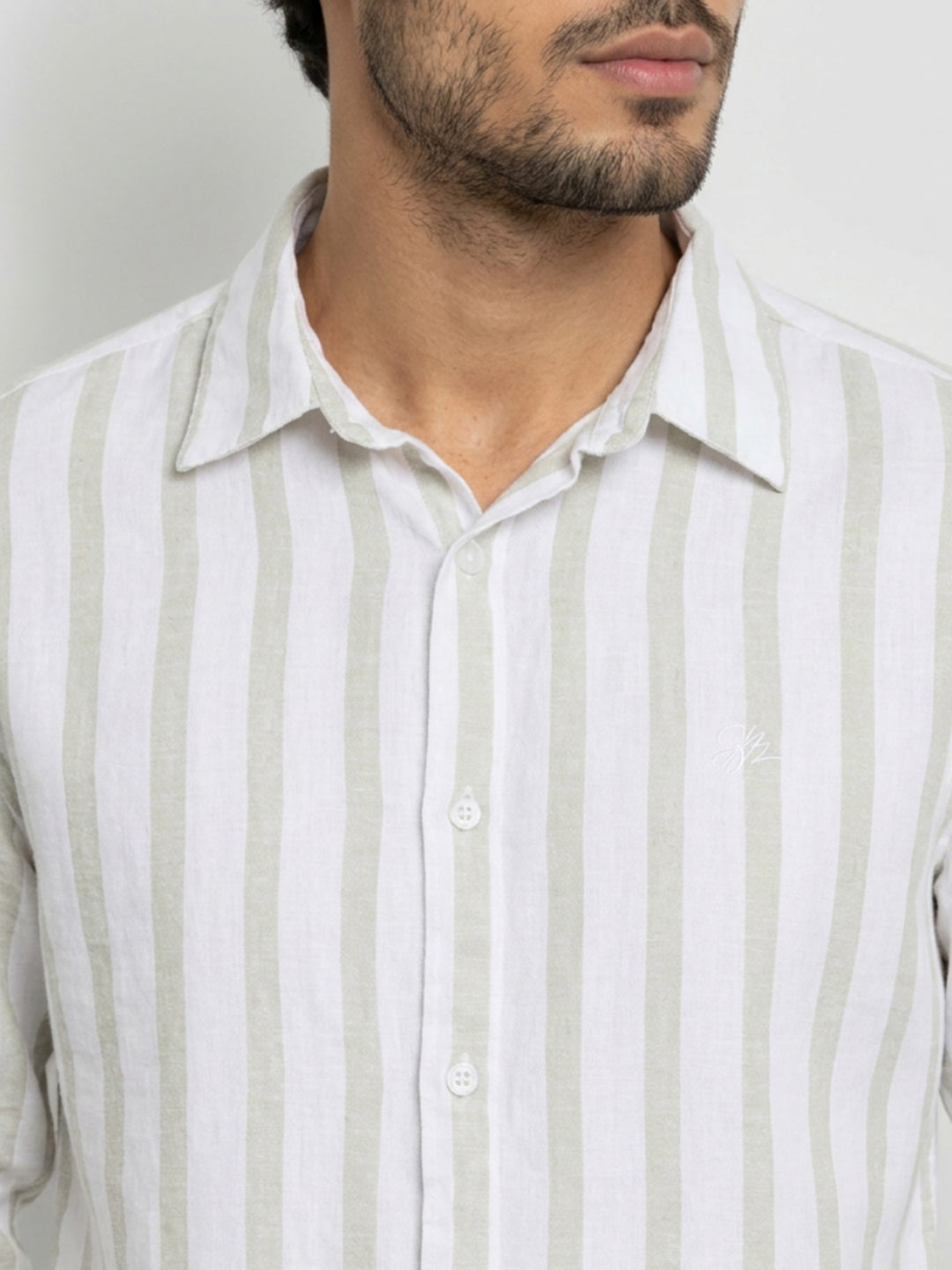 Men Shirt Stripe Green Regular Fit