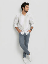 Men Shirt Stripe Green Regular Fit