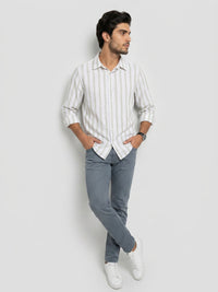 Men Shirt Stripe Green Regular Fit