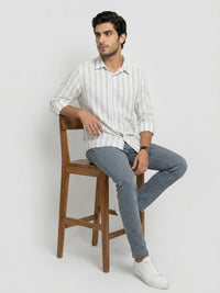 Men Shirt Stripe Green Regular Fit