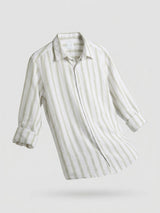 Men Shirt Stripe Green Regular Fit