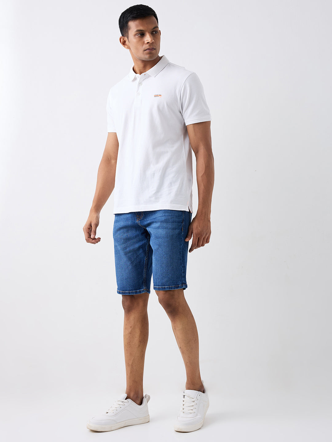 Spykar Dark Blue Mid Rise Casual Shorts For Men