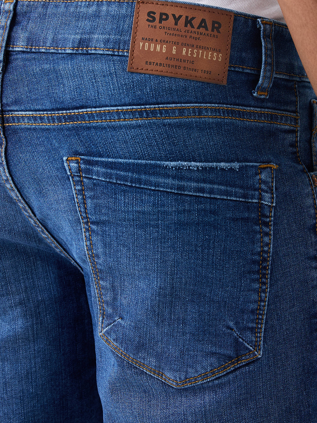 Spykar Dark Blue Mid Rise Casual Shorts For Men