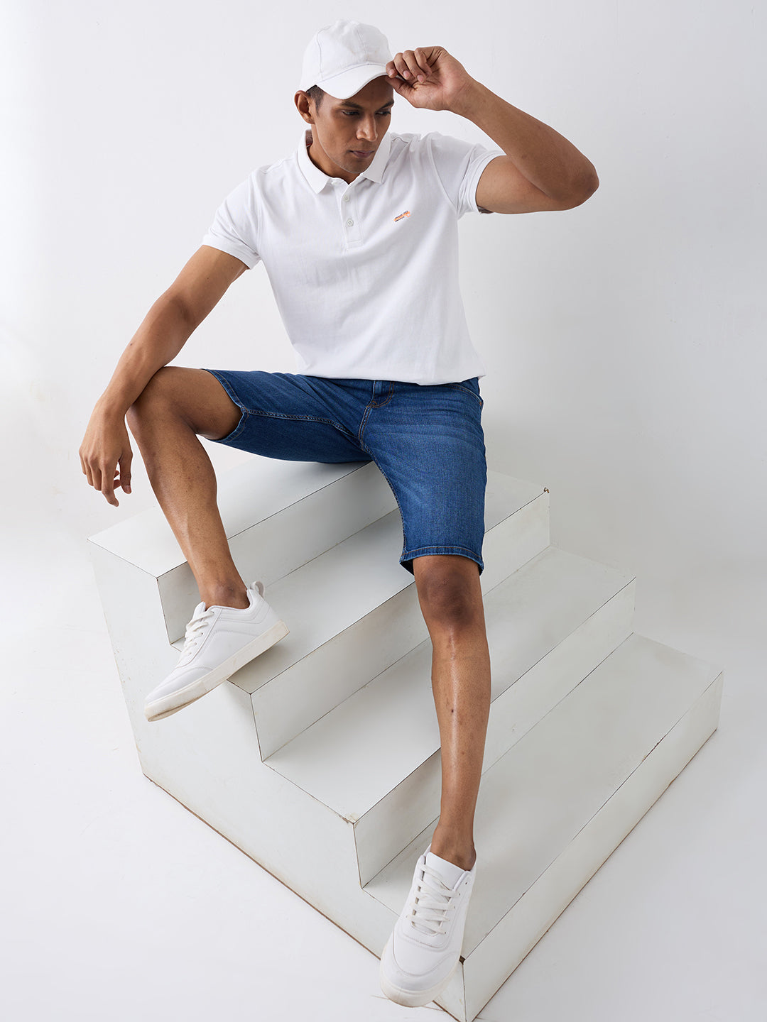 Spykar Dark Blue Mid Rise Casual Shorts For Men