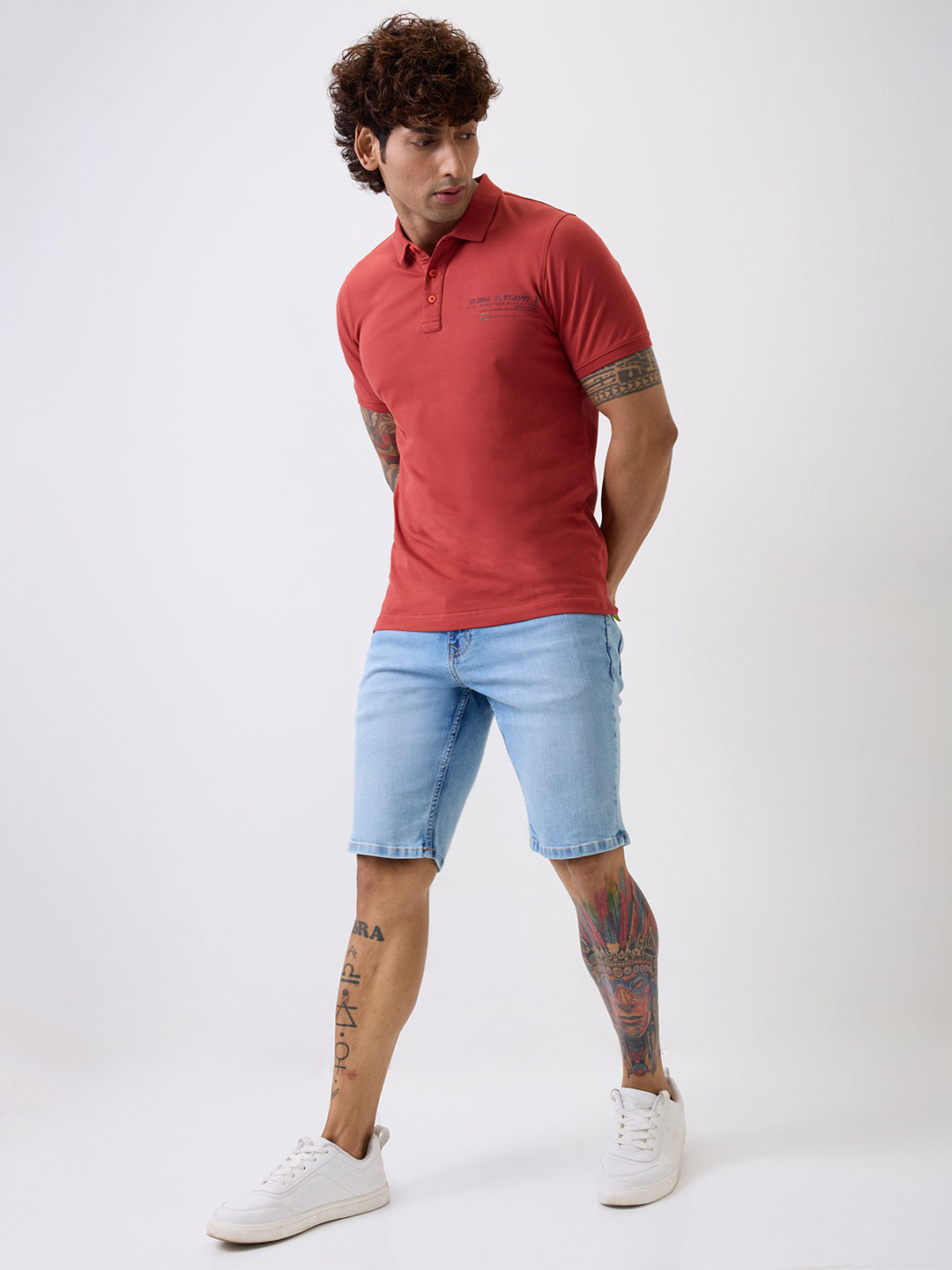 Spykar Light Blue Mid Rise Casual Shorts For Men