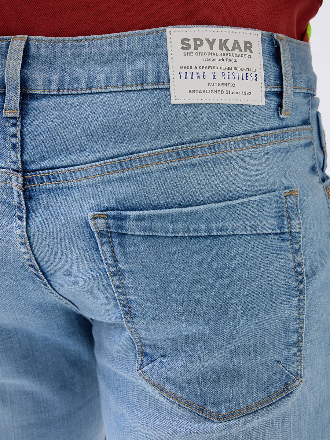 Spykar Light Blue Mid Rise Casual Shorts For Men