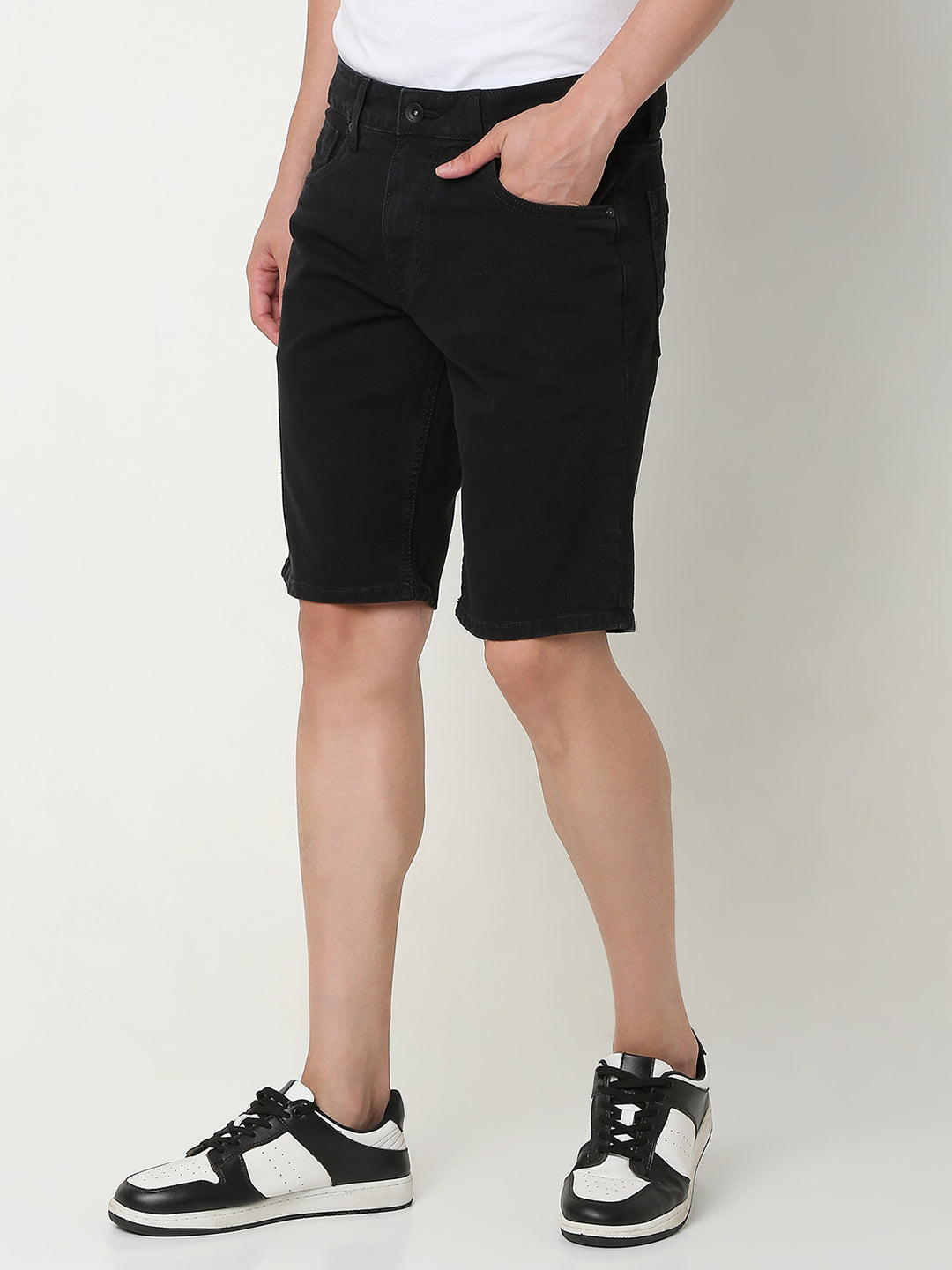 Spykar Black Regular Fit Cotton Shorts Men