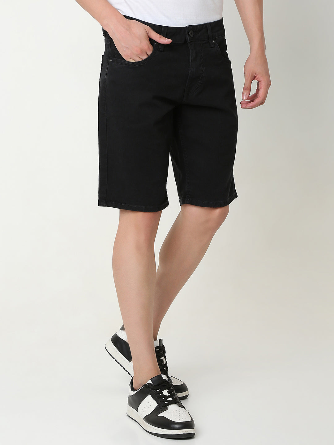 Spykar Black Regular Fit Cotton Shorts Men