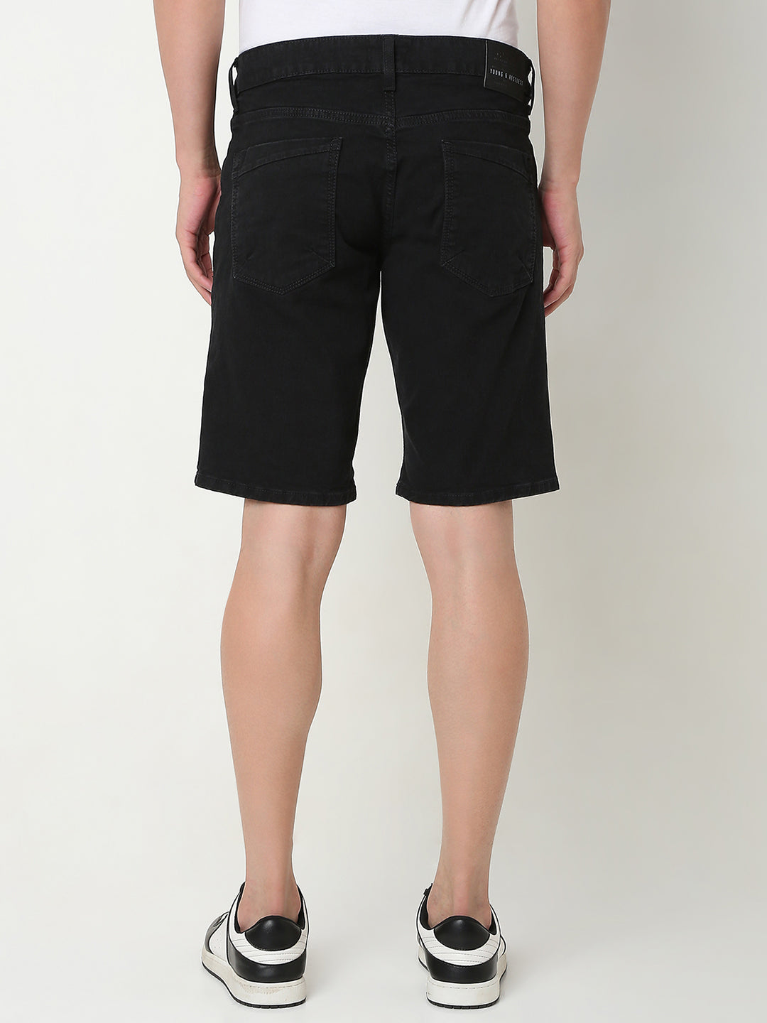 Spykar Black Regular Fit Cotton Shorts Men