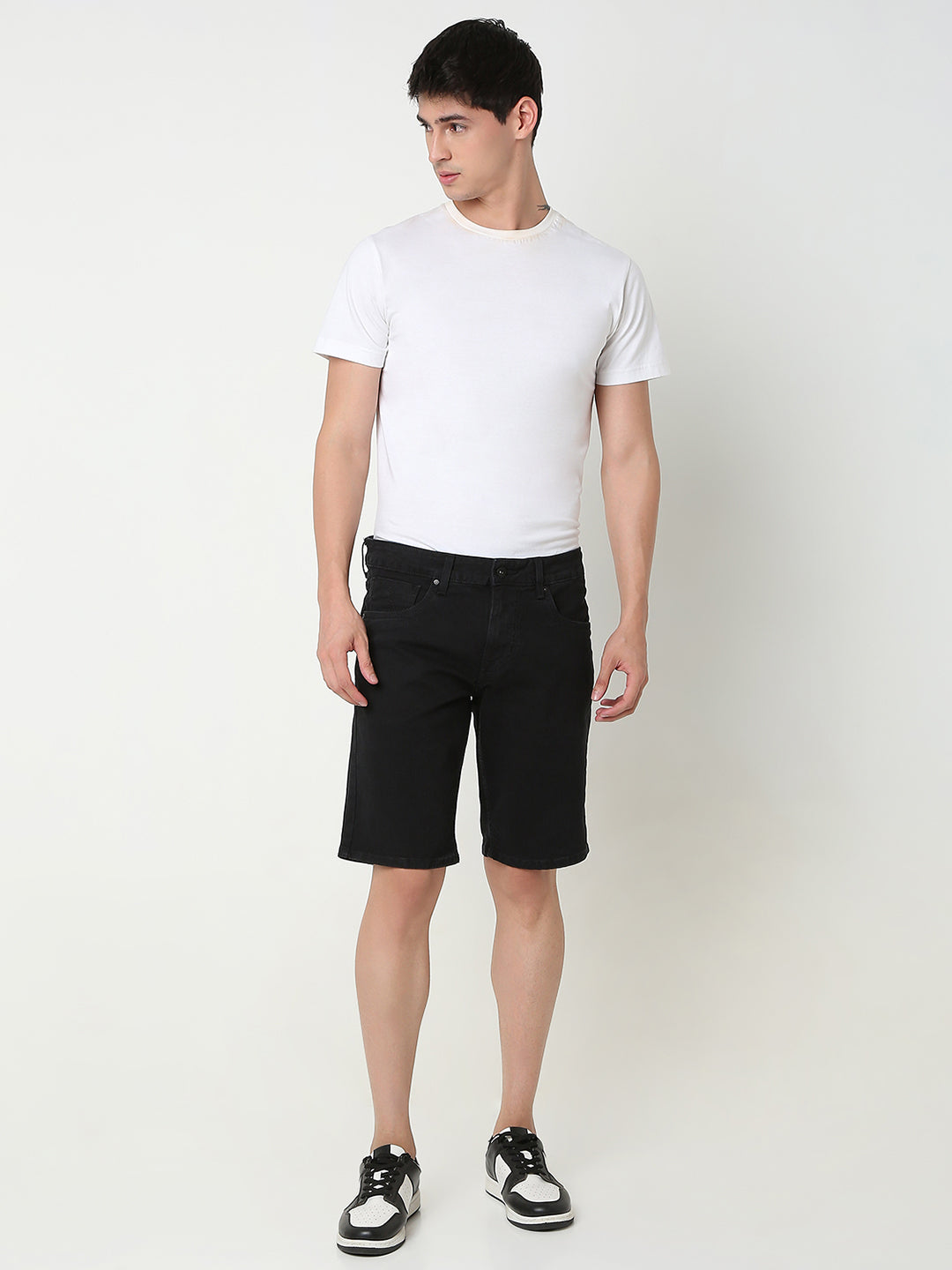 Spykar Black Regular Fit Cotton Shorts Men