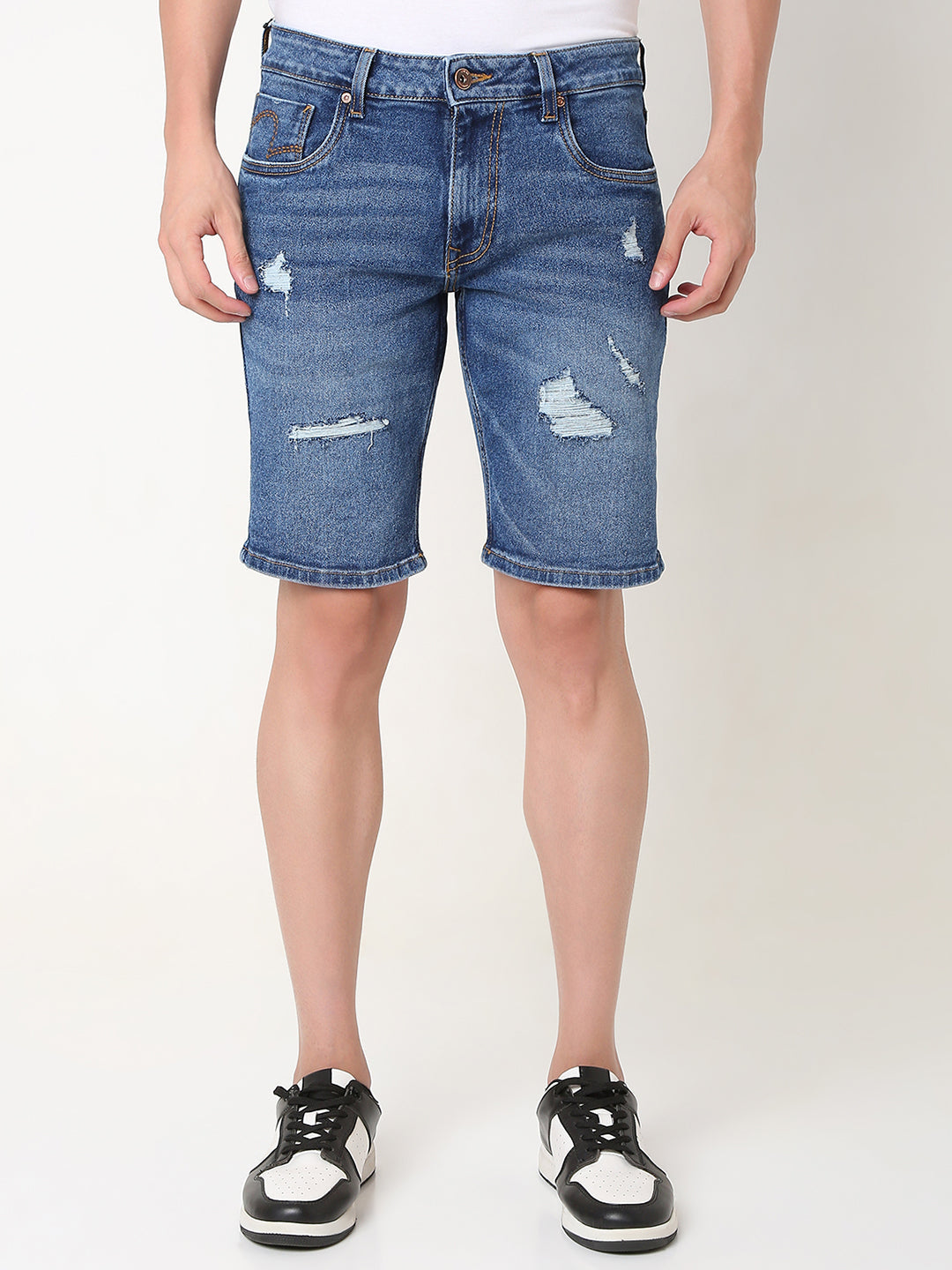 Spykar Blue Regular Fit Cotton Shorts Men