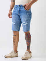 Men Shorts Light Blue Mid Rise