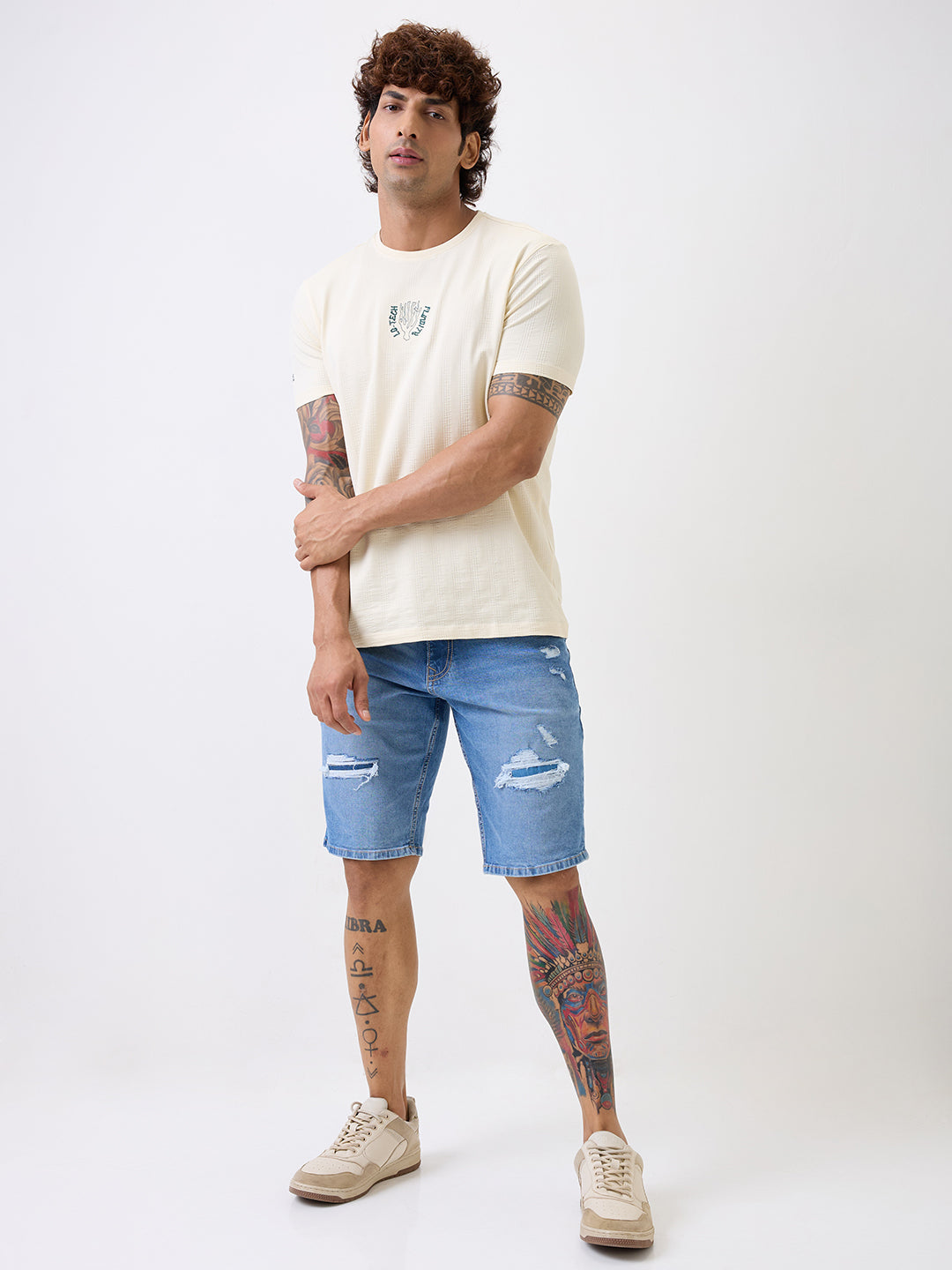 Spykar Light Blue Mid Rise Casual Shorts For Men