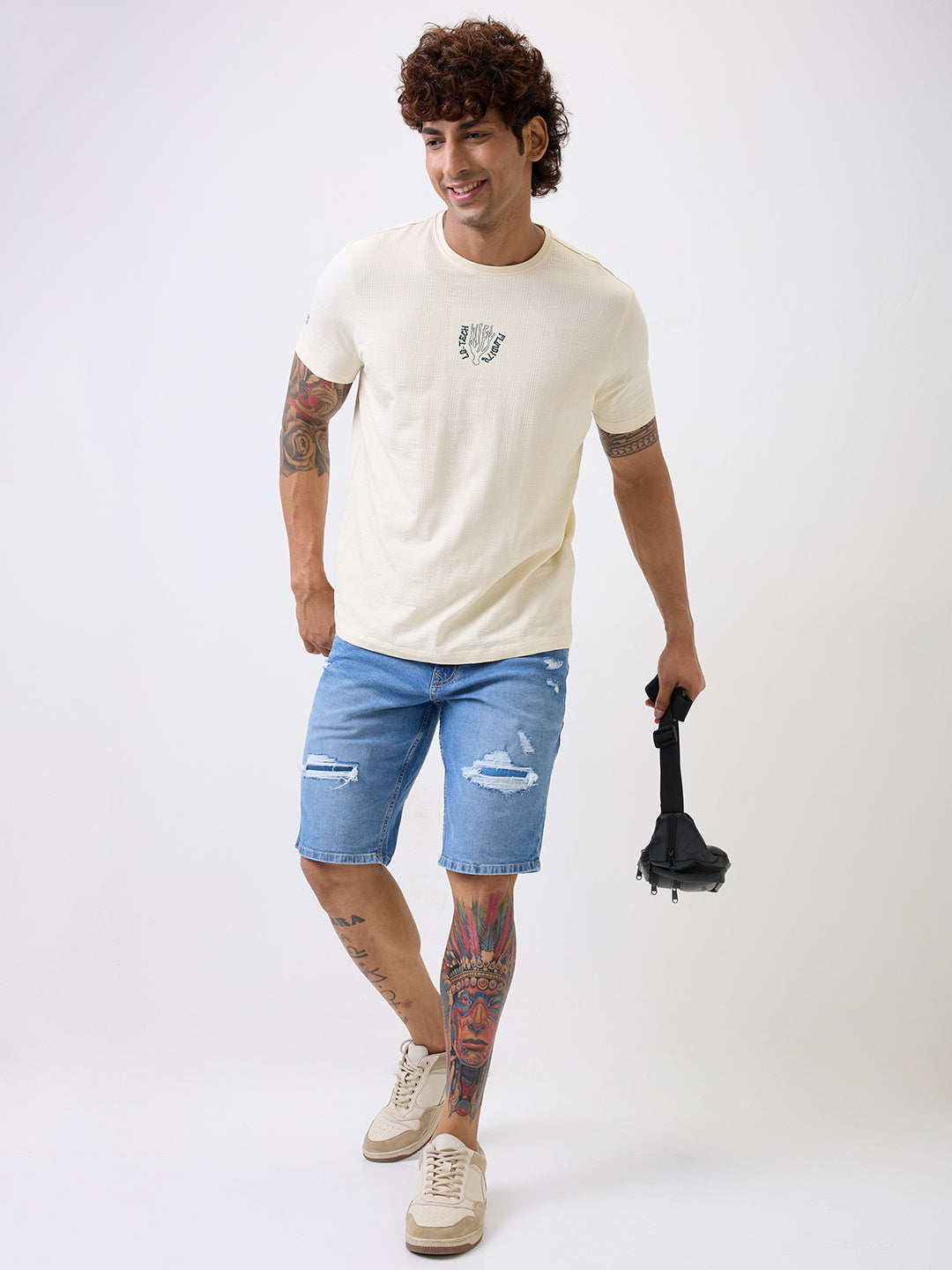 Men Shorts Light Blue Mid Rise