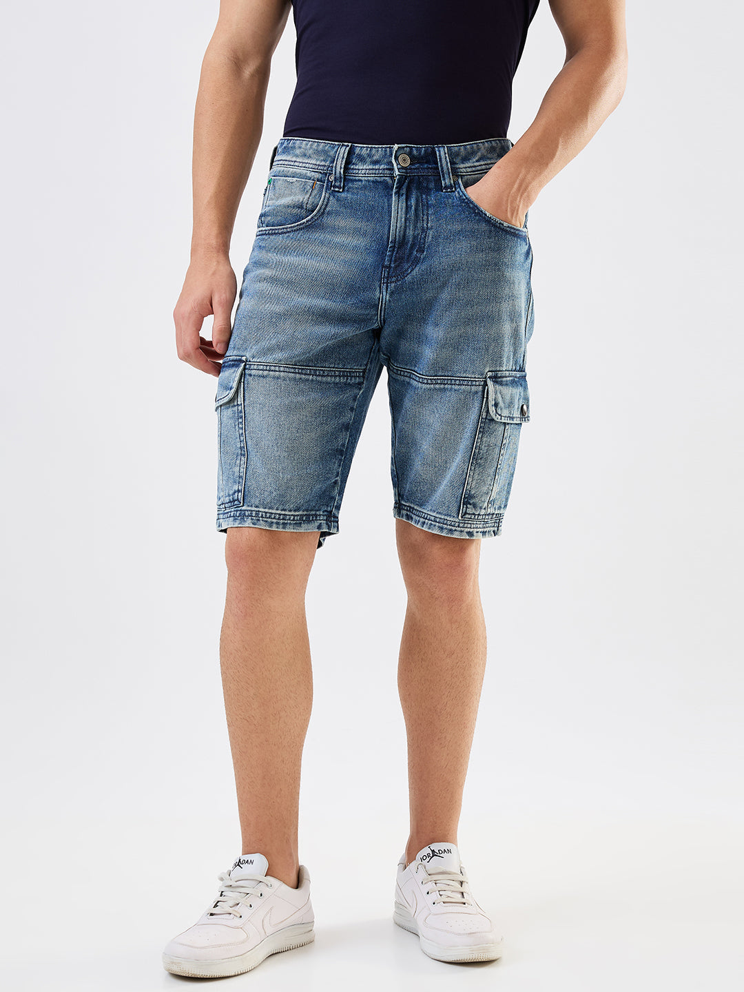 Spykar Blue Regular Fit Shorts For Men