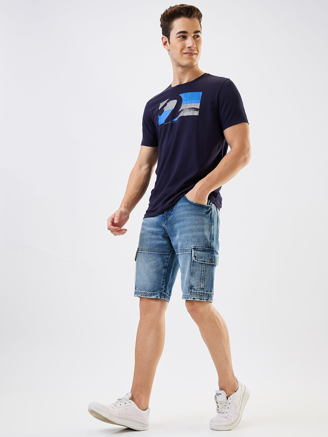 Spykar Blue Regular Fit Shorts For Men