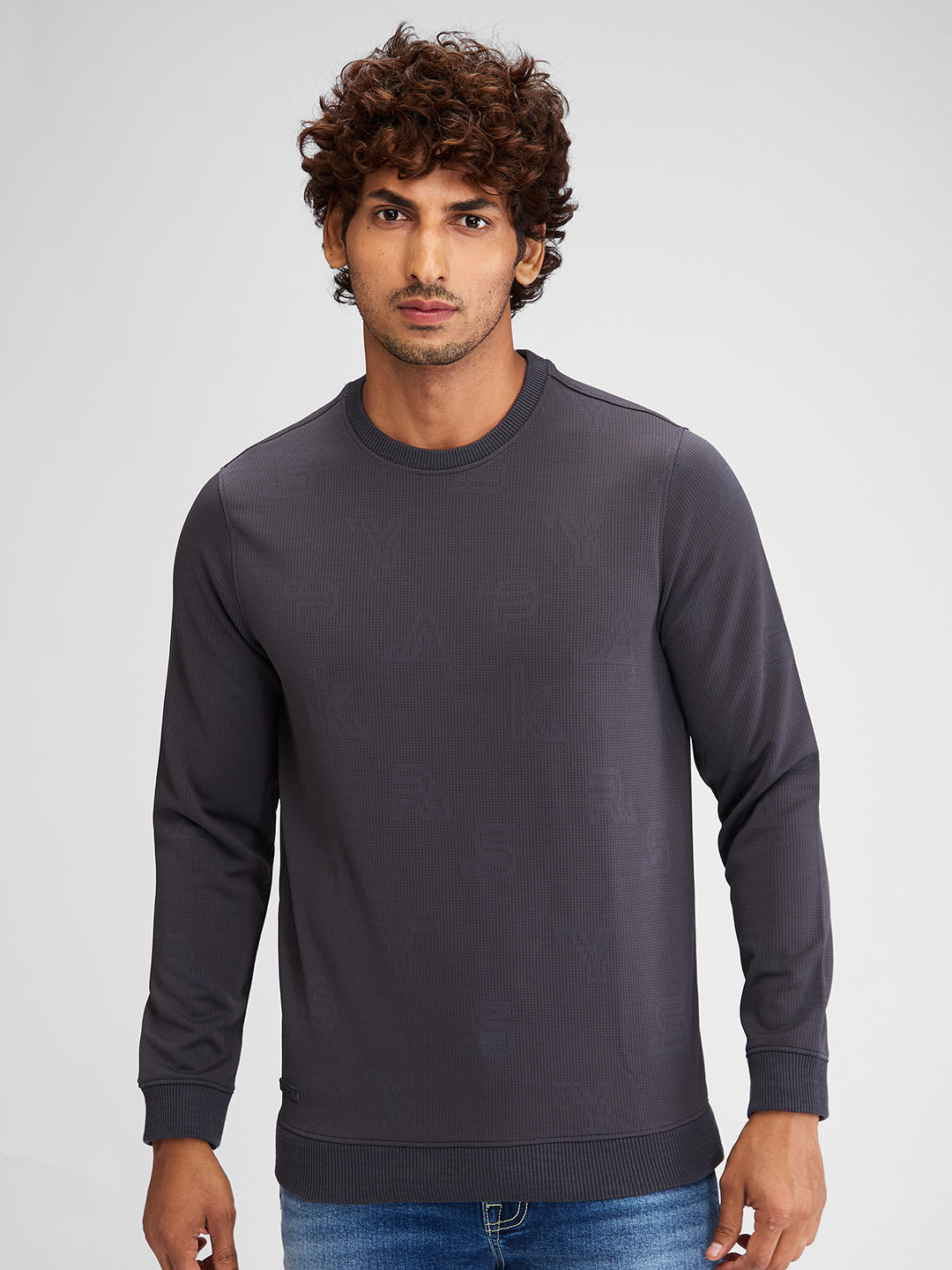 Spykar Men Solid Gray Slim Fit Full Sleeves Sweatshirt