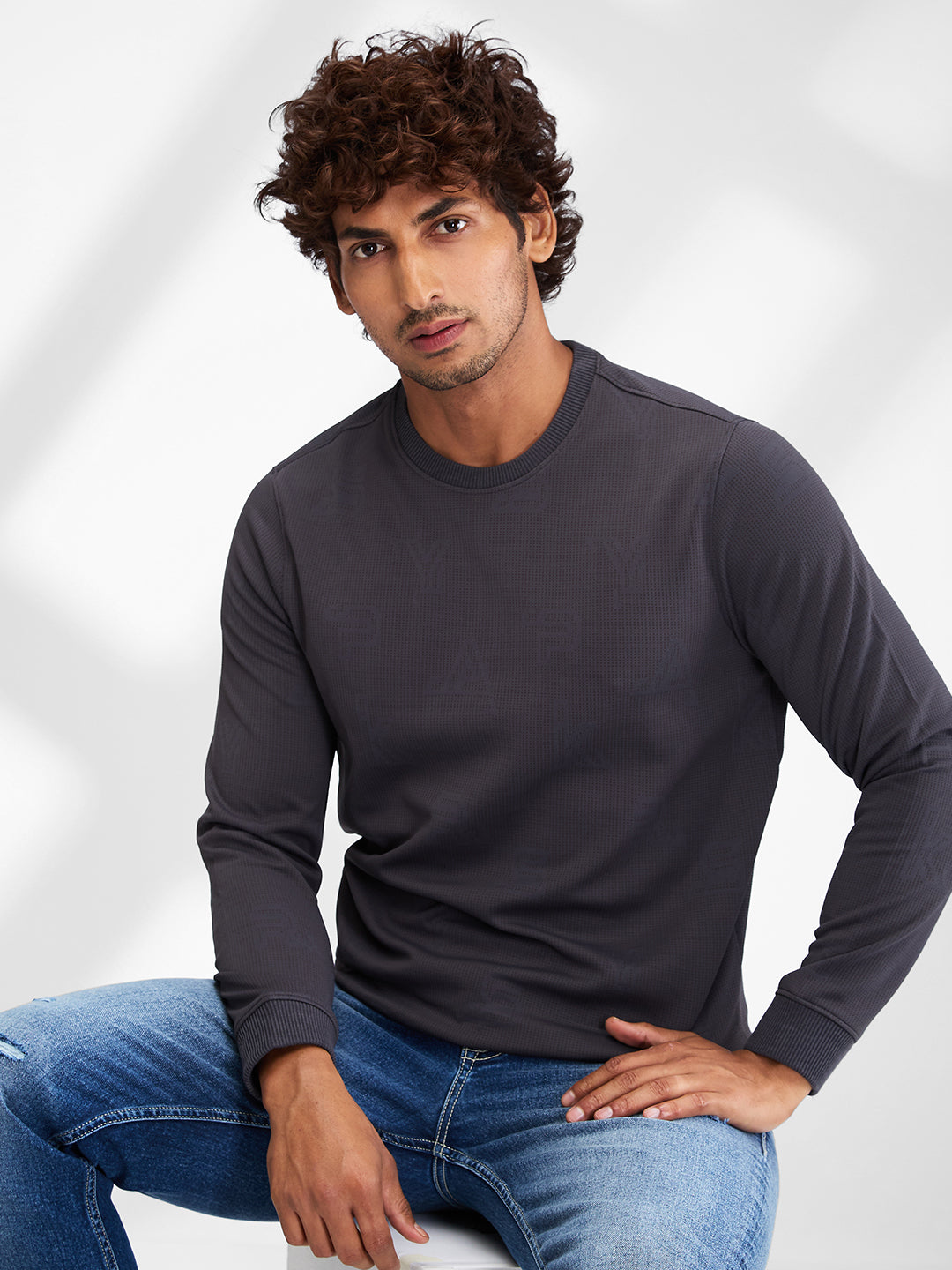 Spykar Men Solid Gray Slim Fit Full Sleeves Sweatshirt