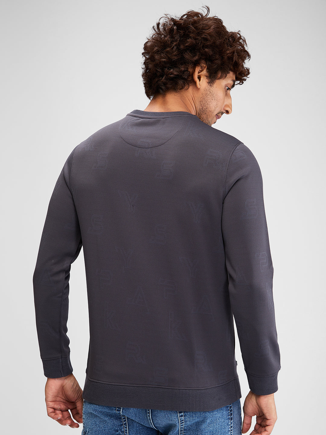 Spykar Men Solid Gray Slim Fit Full Sleeves Sweatshirt