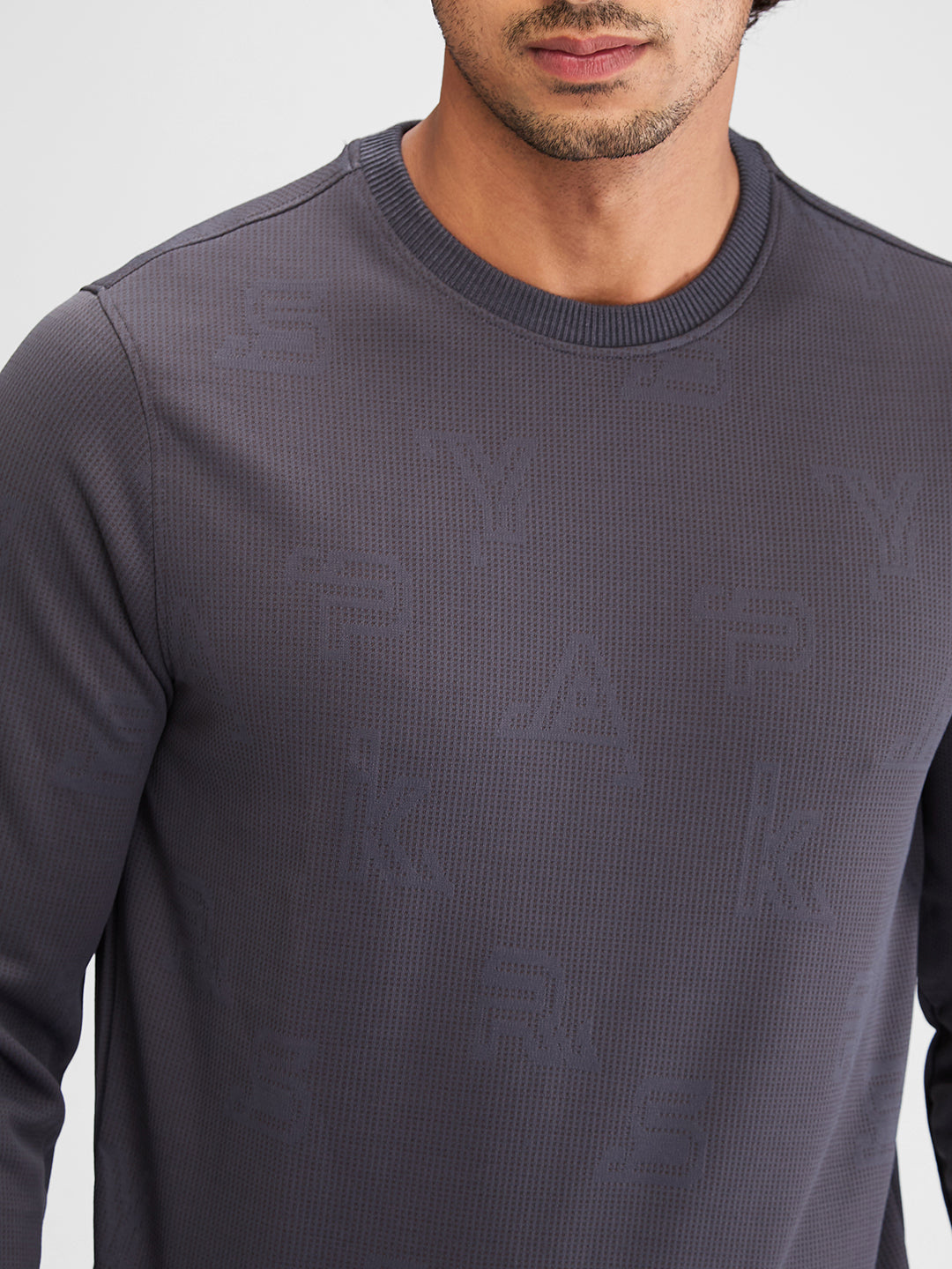 Spykar Men Solid Gray Slim Fit Full Sleeves Sweatshirt