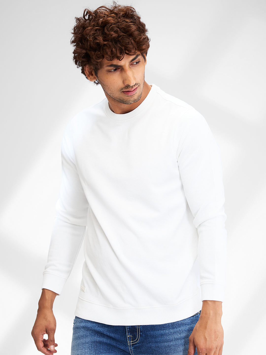 Spykar Men Solid White Slim Fit Full Sleeves Sweatshirt