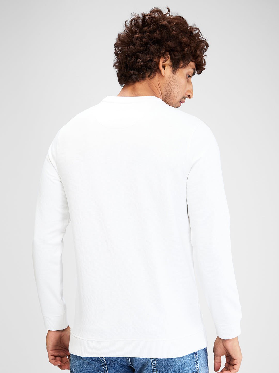 Spykar Men Solid White Slim Fit Full Sleeves Sweatshirt