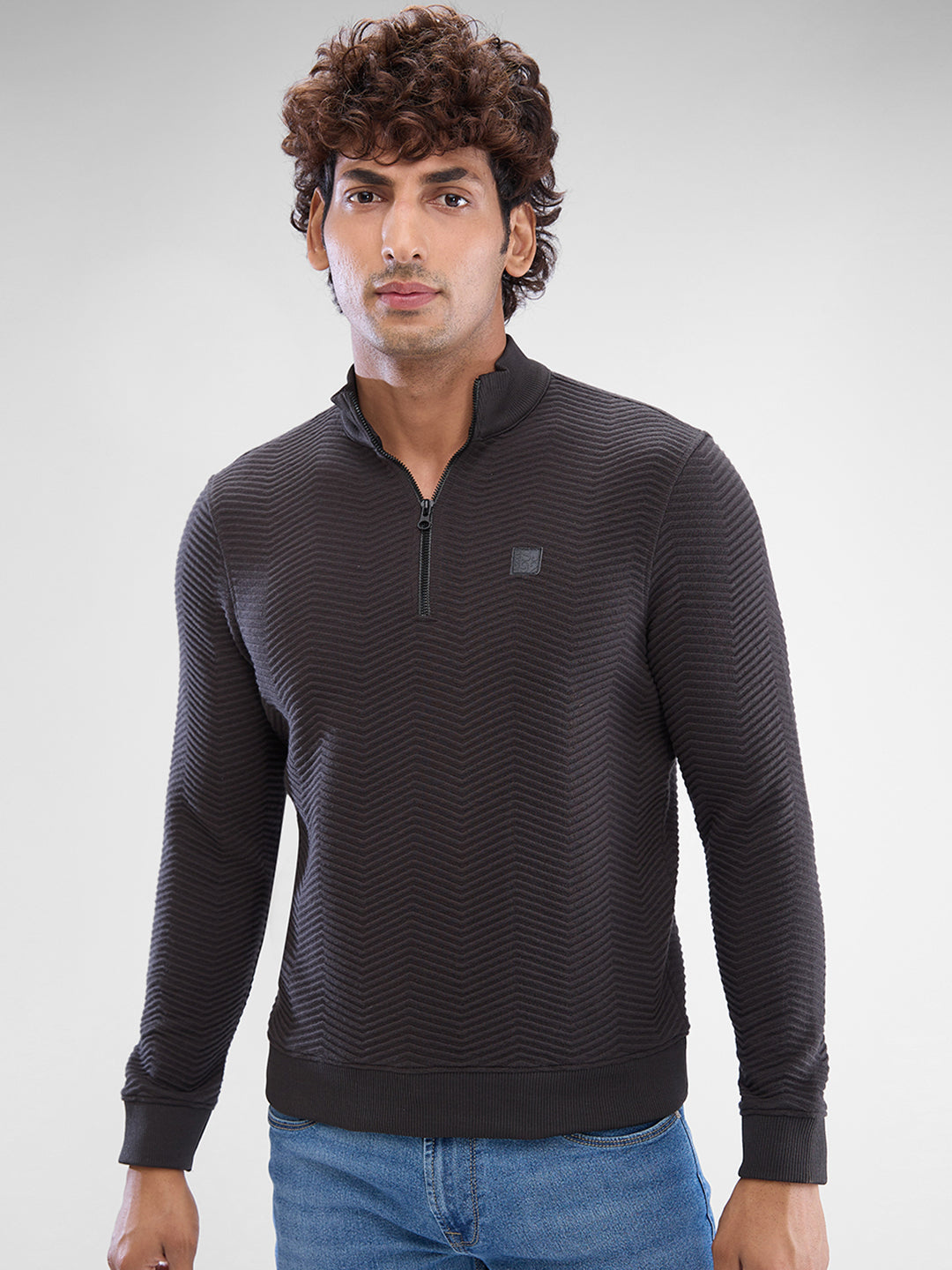 Spykar Slate Grey Cotton Poly Full Sleeve Sweatshirt For Men