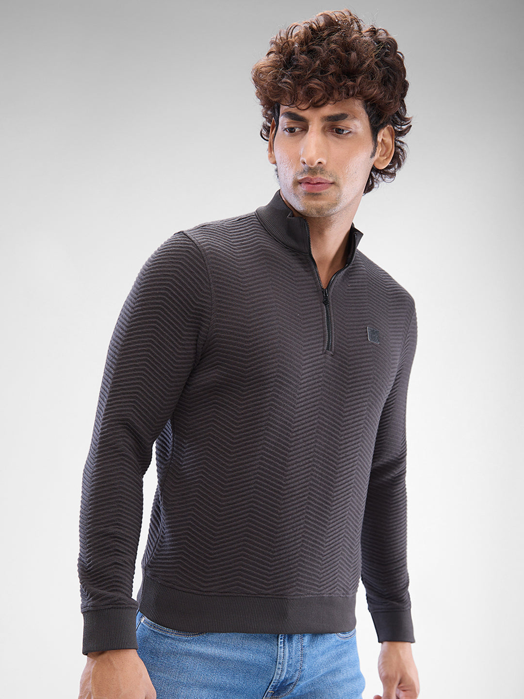 Spykar Slate Grey Cotton Poly Full Sleeve Sweatshirt For Men