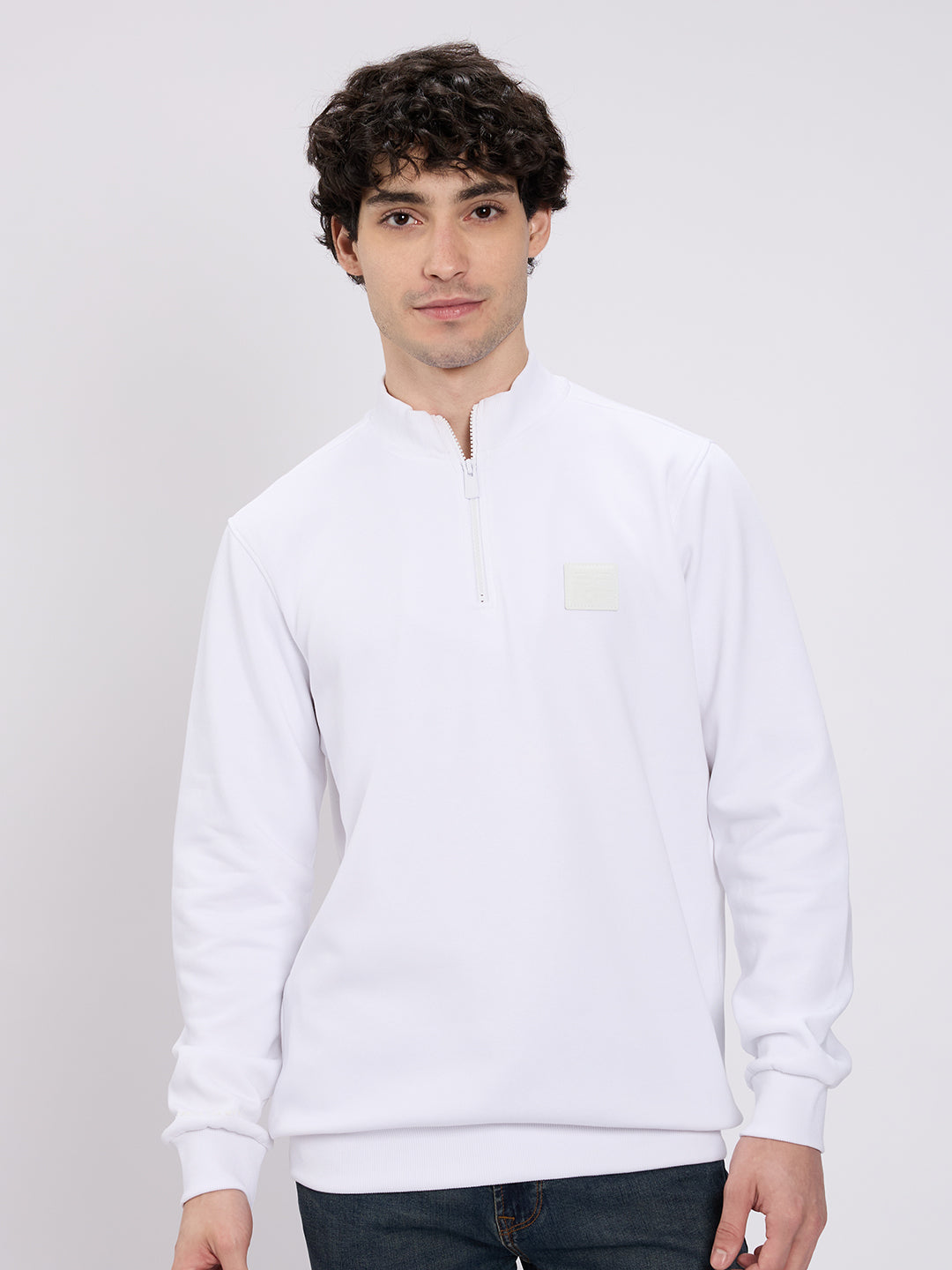 Spykar White Regular Fit Casual Sweatshirts For Men