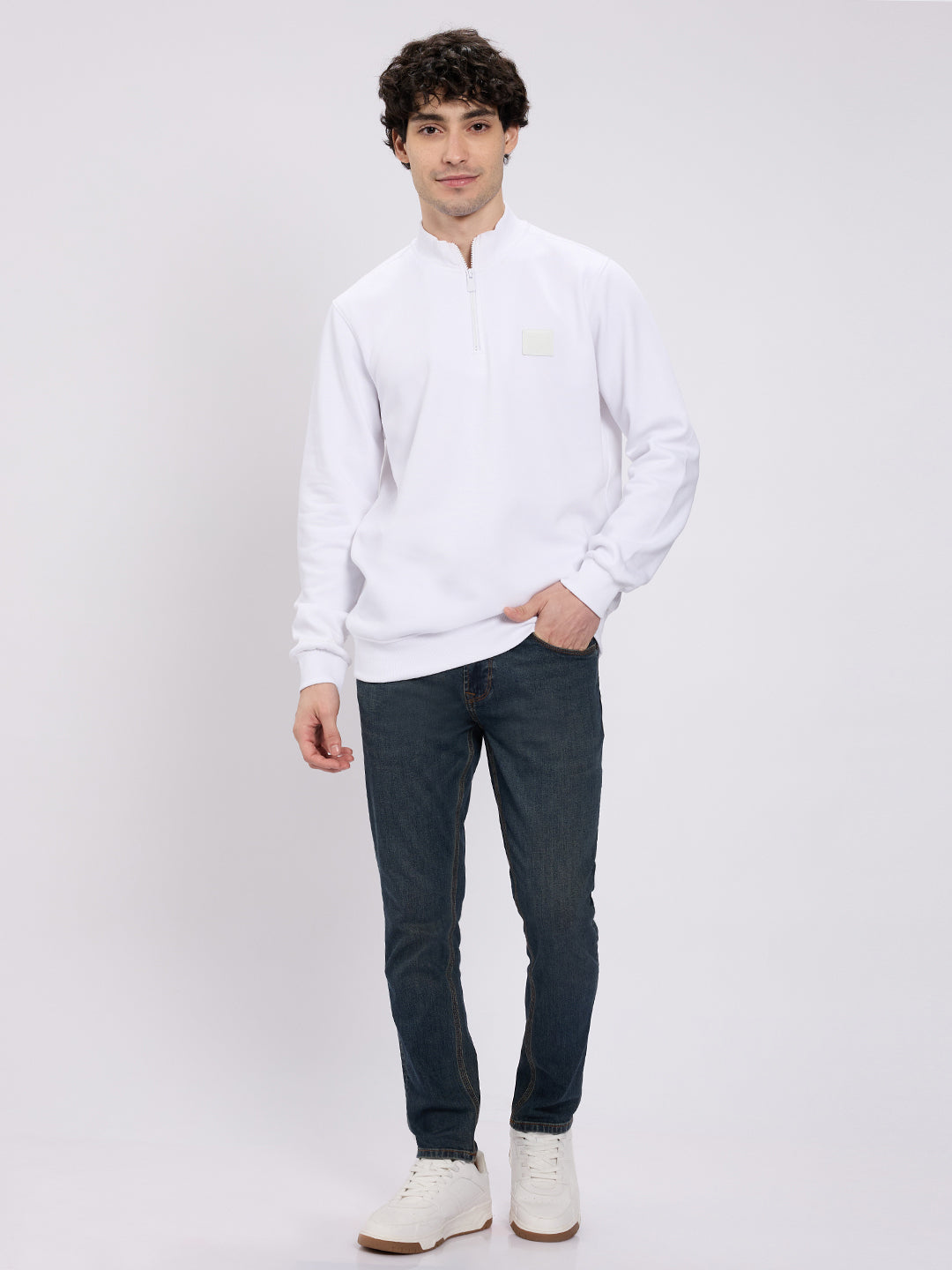 Spykar White Regular Fit Casual Sweatshirts For Men