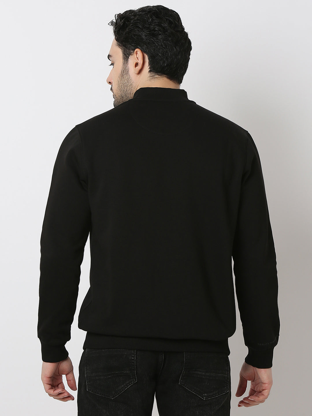 Spykar Black Cotton Poly Regular Fit Sweatshirt For Men